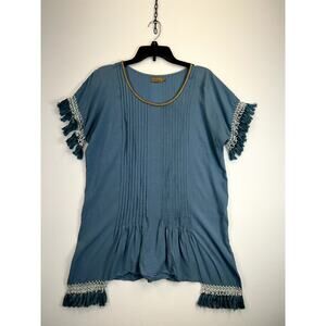 Skemo Blouse Women’s Small Blue Short Sleeve 100% Rayon